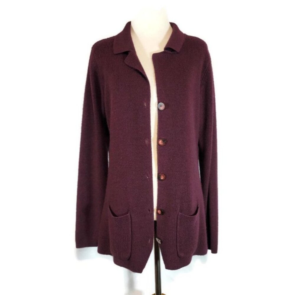 Metropolitan New York Button Cardigan Pockets Burgundy Purple Eggplant Large